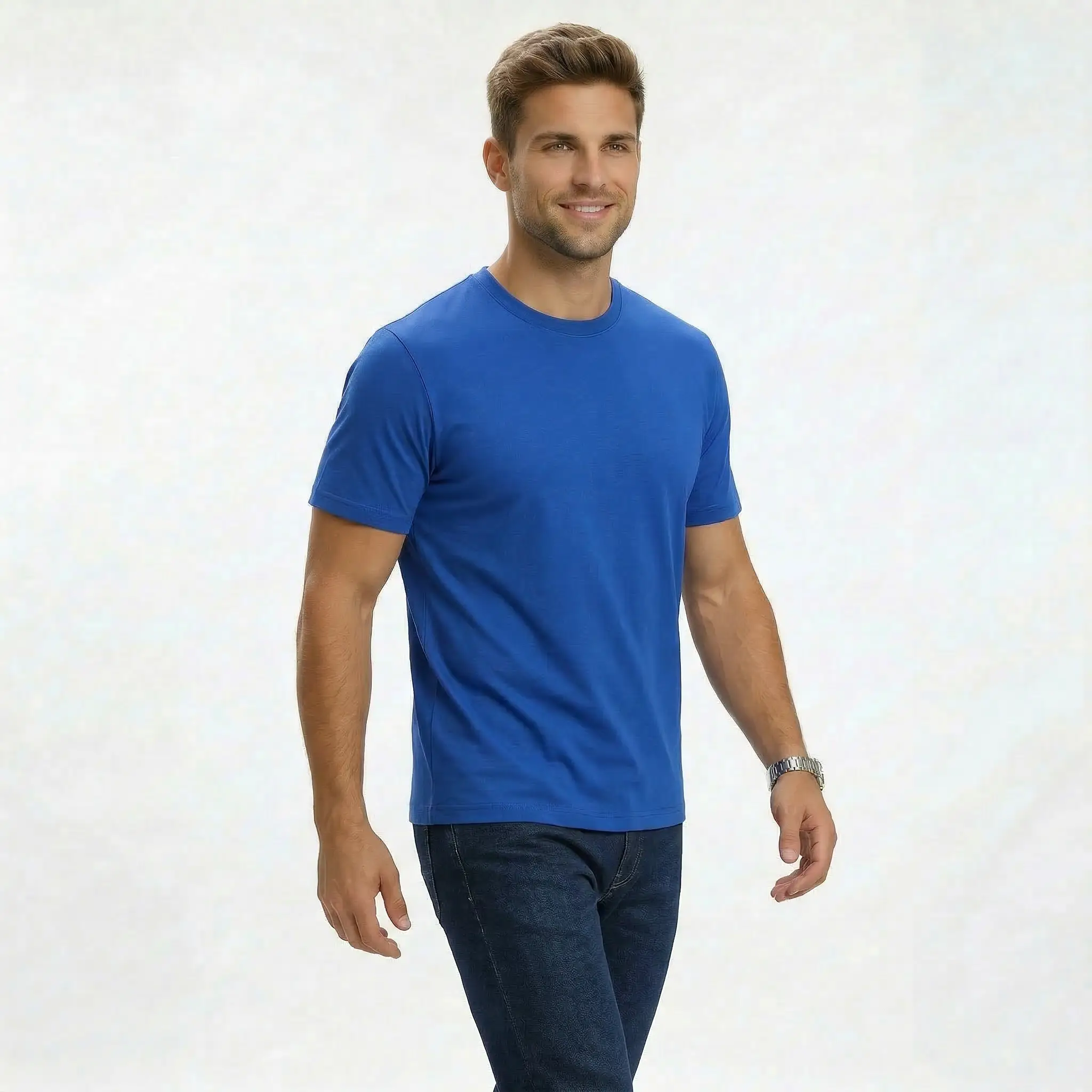 Essential Regular Fit Crew Neck T-Shirt - Classic Blue - Image 2