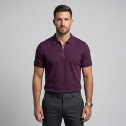 Textured Zip Polo - Maroon