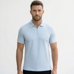 Alternative view of Textured Zip Polo- Ice Water