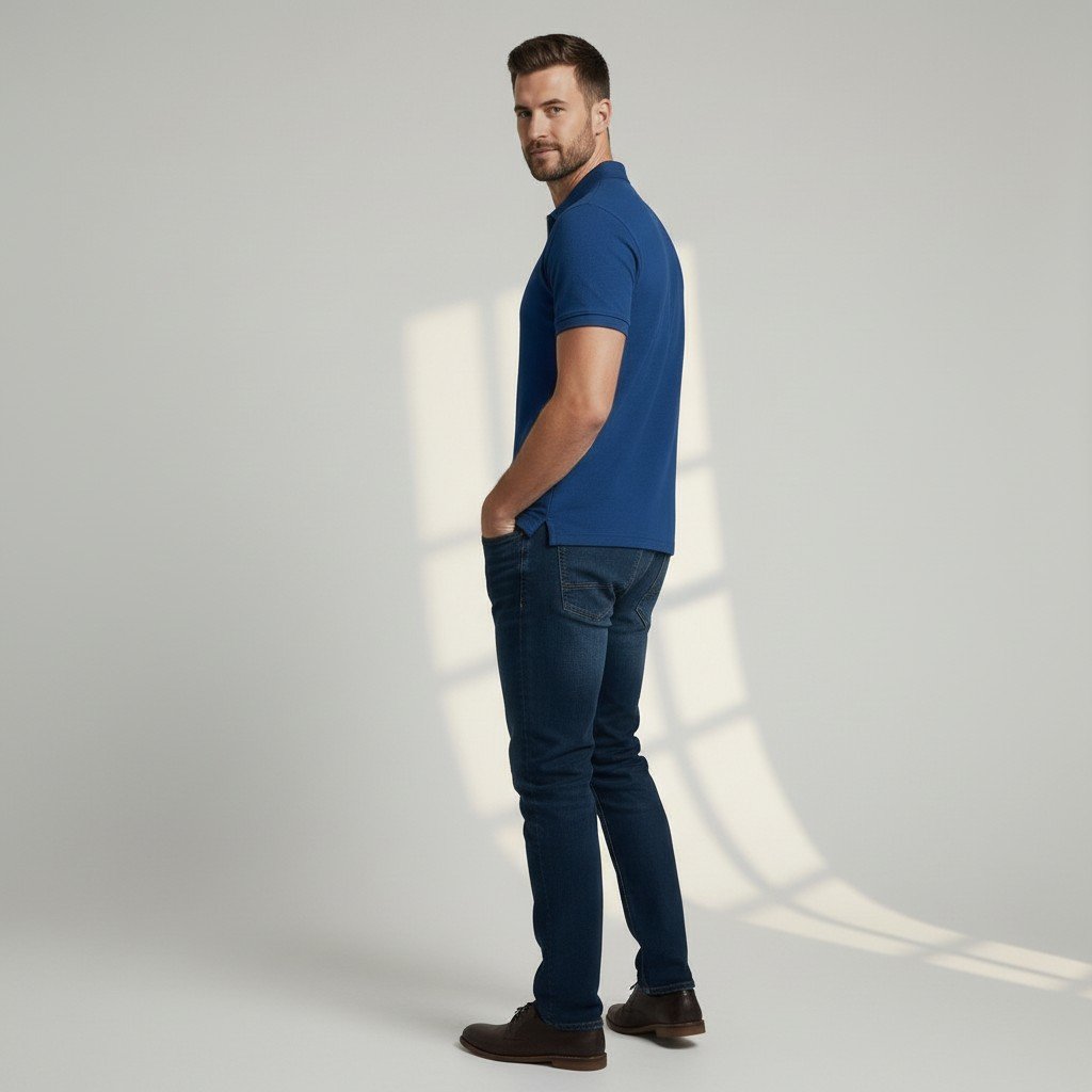 Textured Zip Polo - Navy - Image 3
