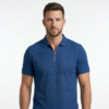 Mens Textured Zip Polo A model wearing a green textured knit zip polo shirt with a flat knit collar and short sleeves