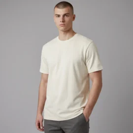 Front view of the YOLO Republic Essential Regular Fit Crew Neck T-Shirt in a versatile cannoli cream shade, crafted from premium cotton for everyday wear.