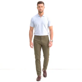 Mens olive slim fit stretch chino lifestyle view