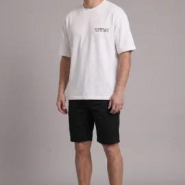 Mens stretch chino shorts black front view