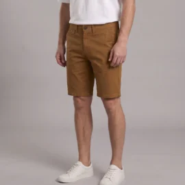 Mens stretch chino shorts khaki side view