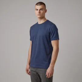 Front view of the YOLO Republic Essential Regular Fit Crew Neck T-Shirt in a versatile navy peony shade, crafted from premium cotton for everyday wear.